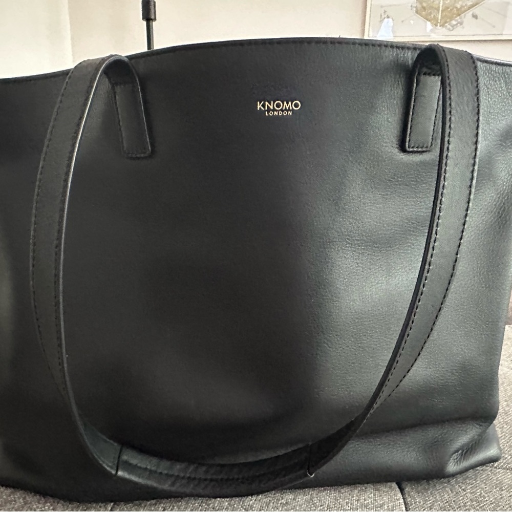 Knomo London black leather laptop tote bag 15”